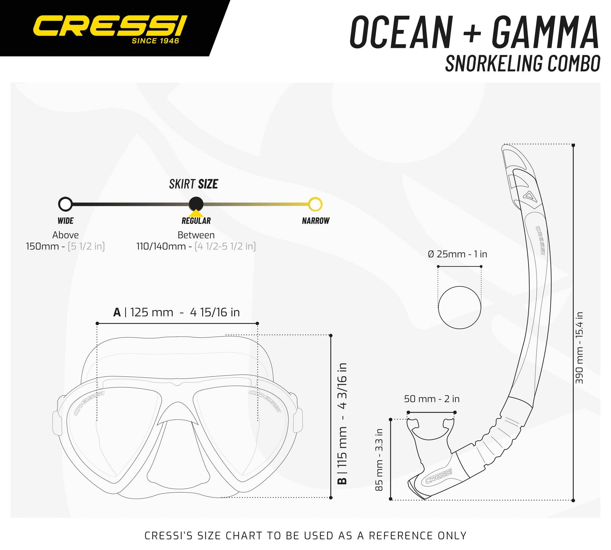 Kit Snorkel Cressi Ocean con Mascara Ocean Vip + Tubo Gamma 5/6