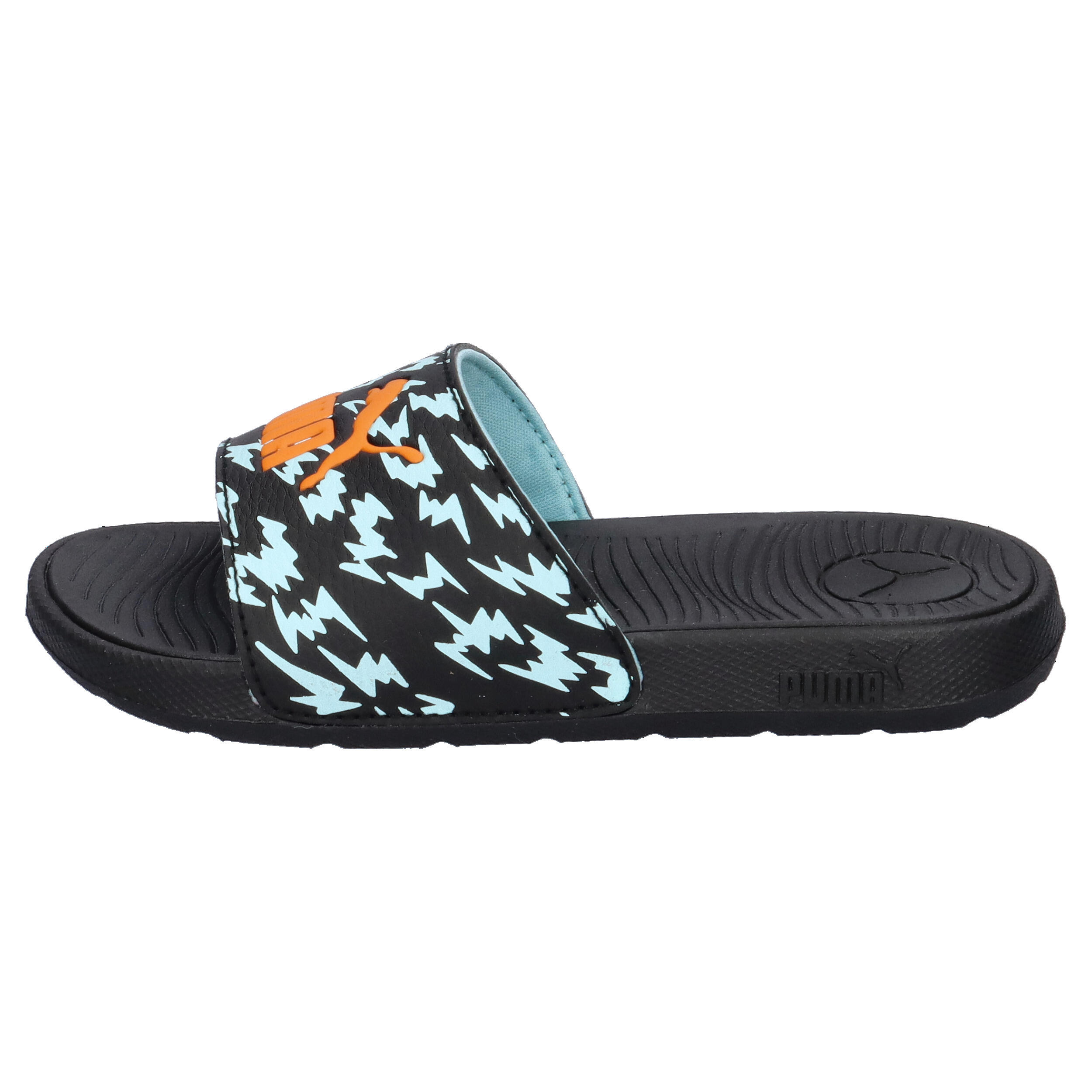 Cool Cat 2.0 Poised 2 Race Slides Kinder PUMA Black Orange Glo Safe Lake Blue 10/15