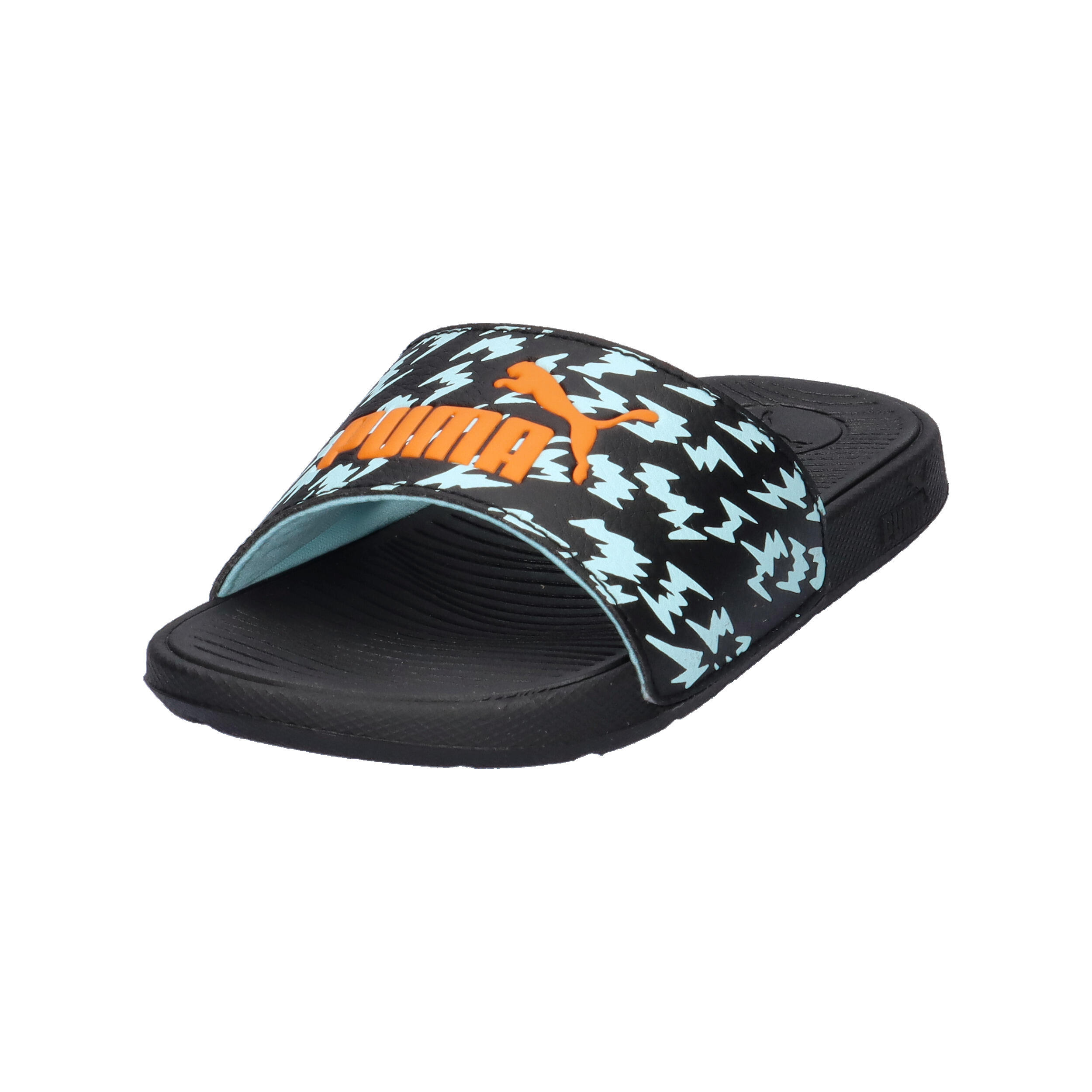Cool Cat 2.0 Poised 2 Race Slides Kinder PUMA Black Orange Glo Safe Lake Blue 9/15