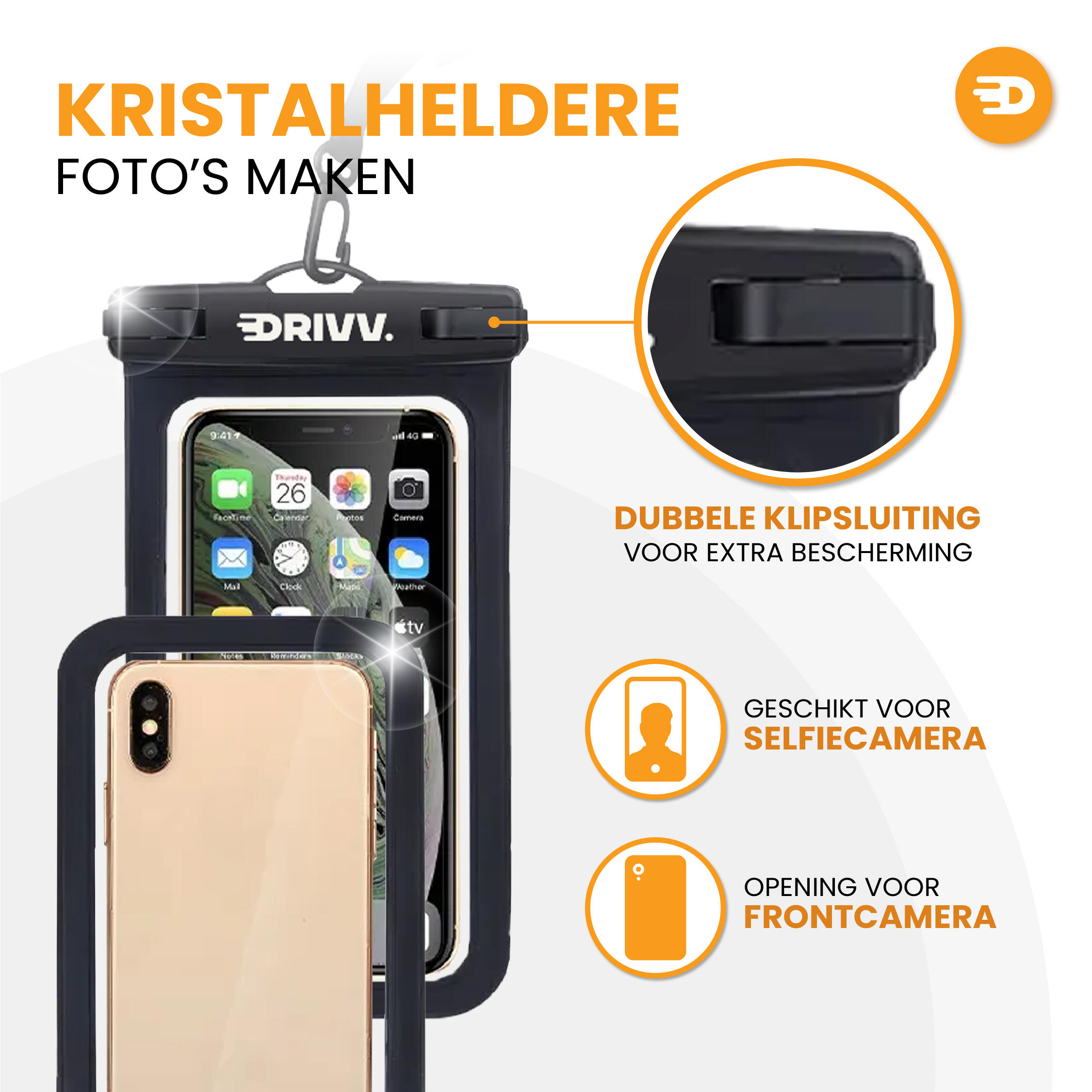 Waterdicht Telefoonhoesje - Set van 2 - Onderwater Hoesje - Zwart 3/7