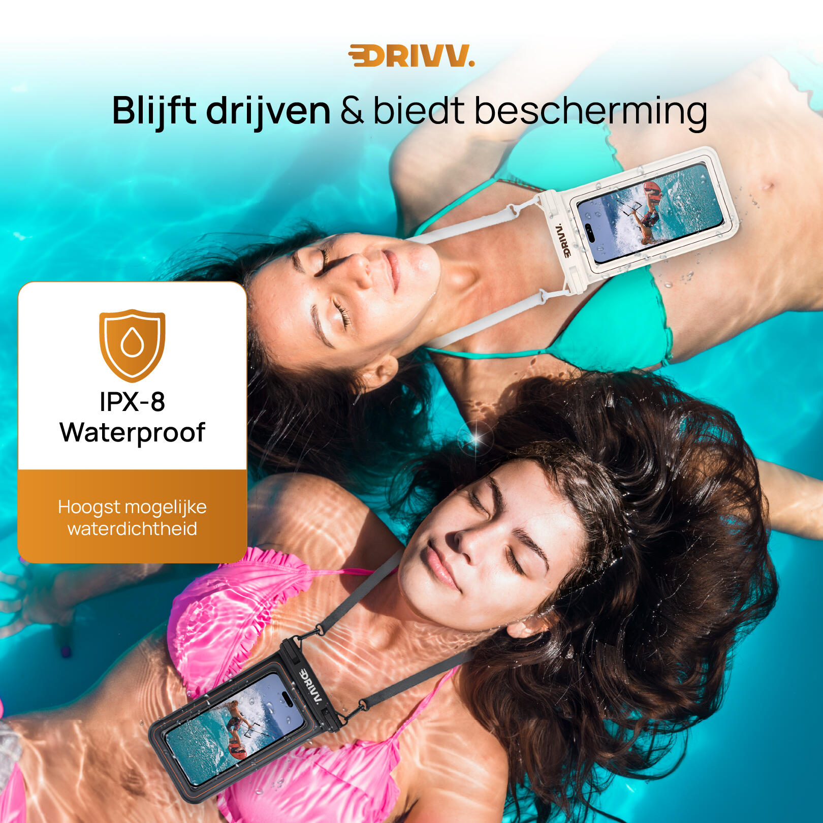 Waterdicht Telefoonhoesje - Set van 2 - Drijvend - Onderwater - Zwart & Beige 3/5