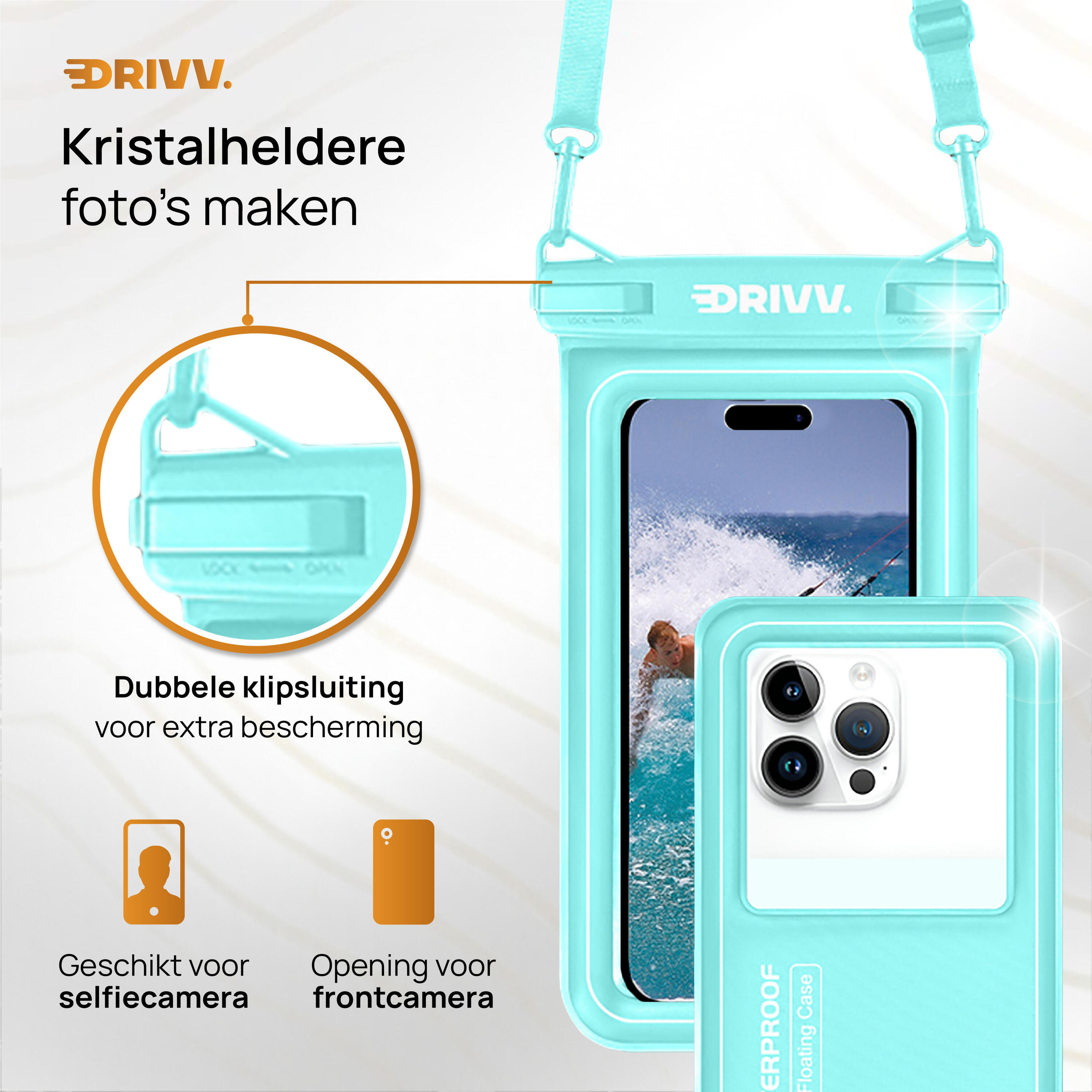 Waterdicht Telefoonhoesje - Drijvend 6.8 inch - Onderwater Hoesje - Cyaan 3/7