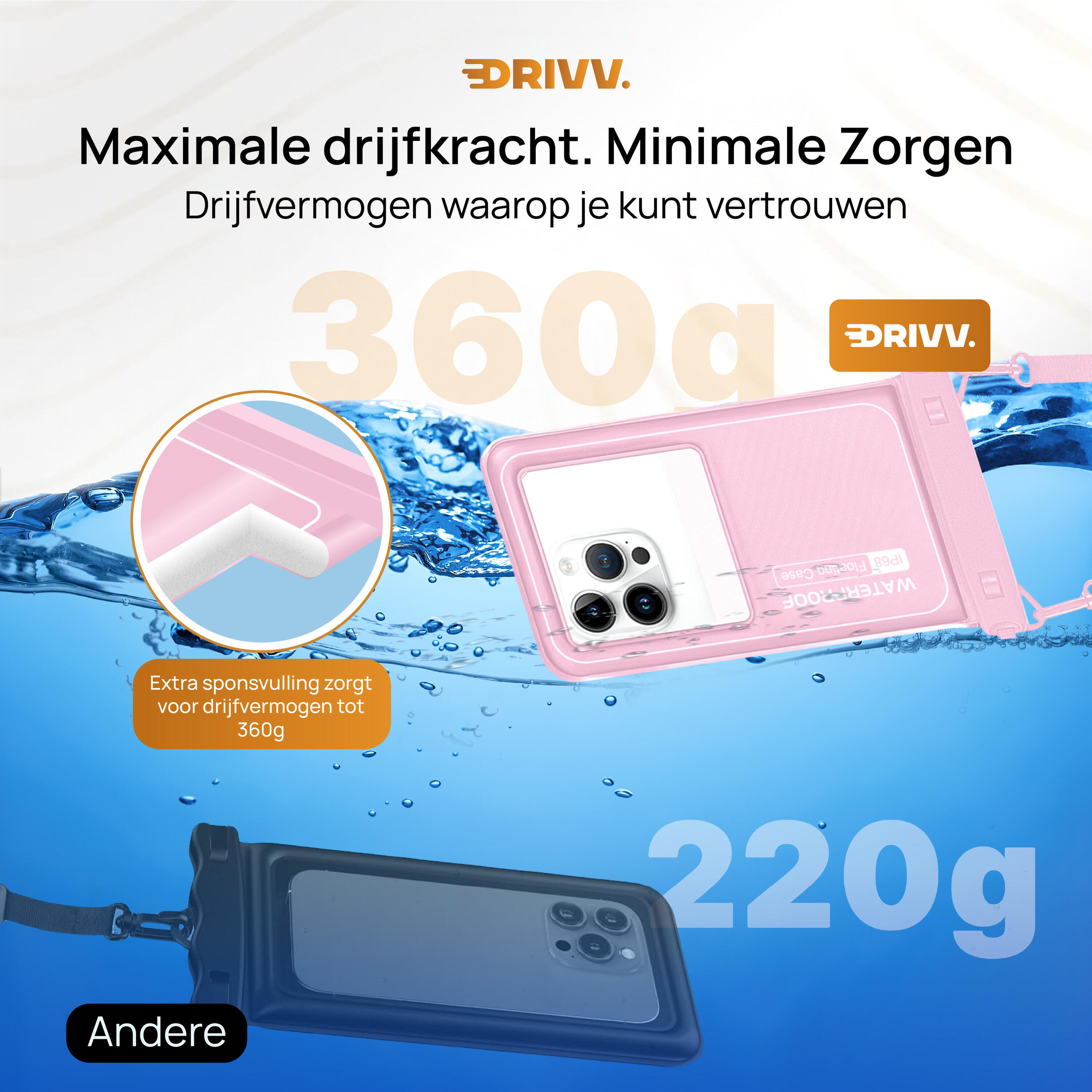 Waterdicht Telefoonhoesje - Set van 2 - Drijvend - Onderwater - Zwart & Roze 3/4