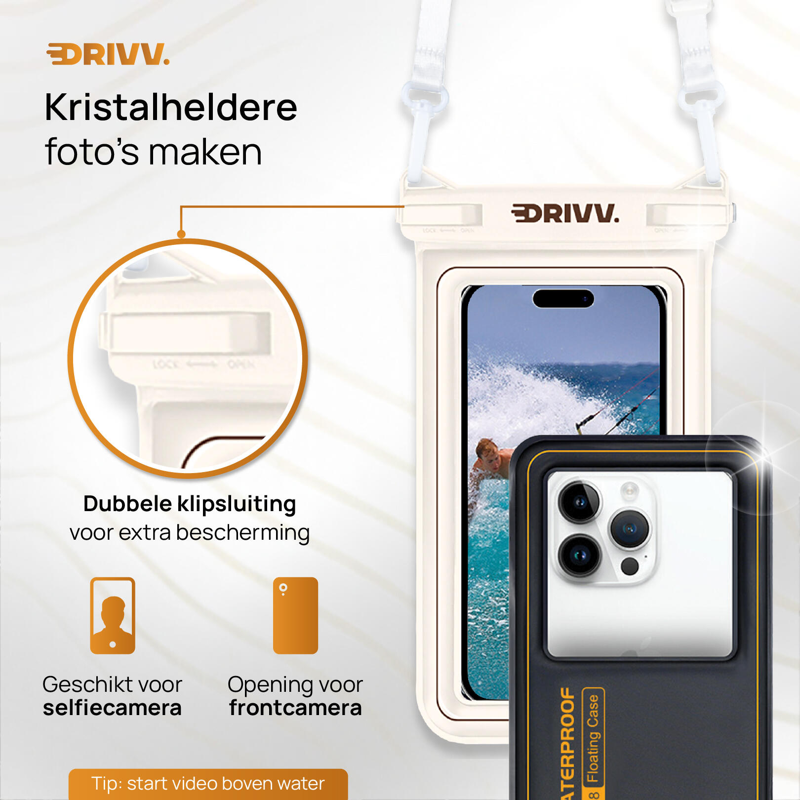 Waterdicht Telefoonhoesje - Set van 2 - Drijvend - Onderwater - Zwart & Beige 2/5