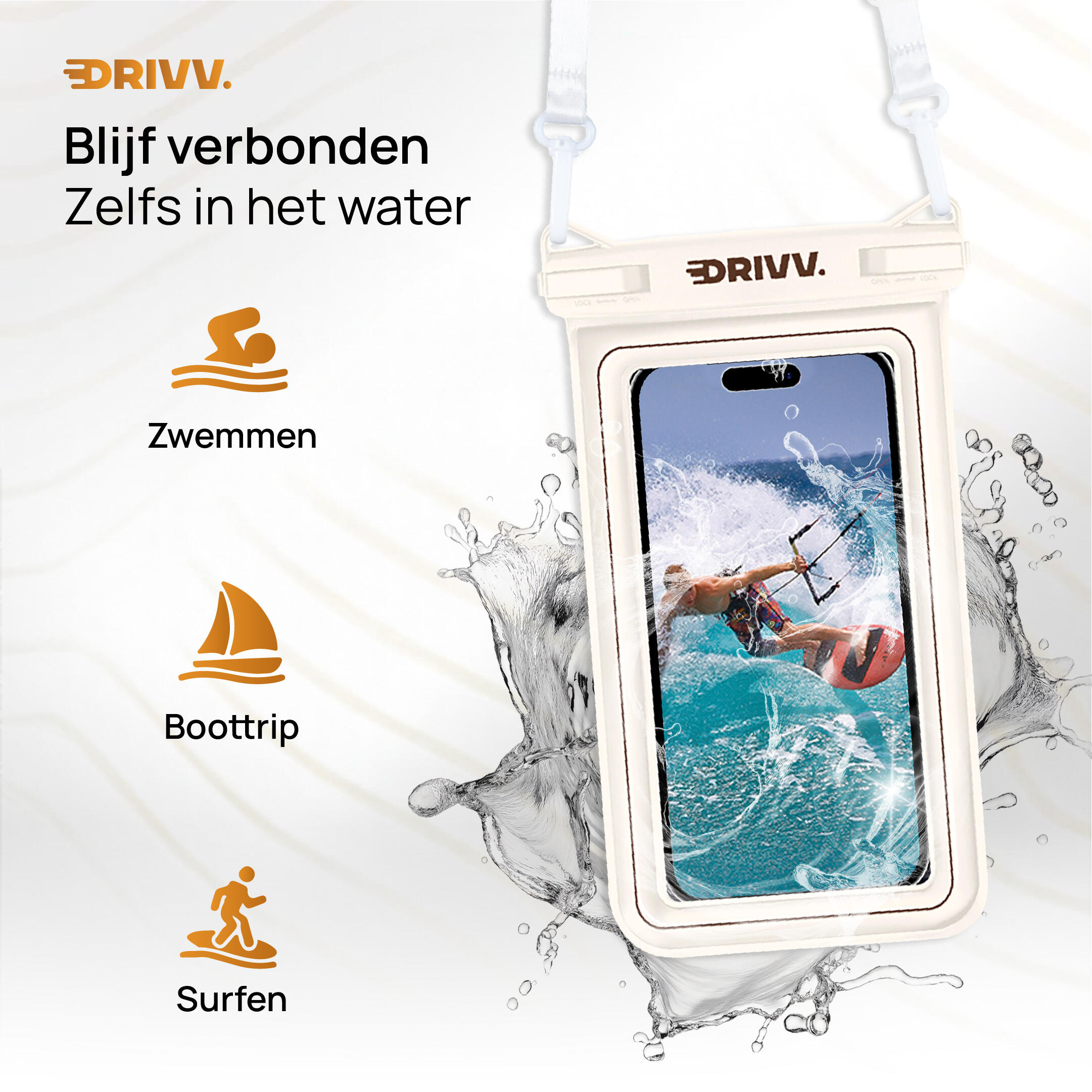 Waterdicht Telefoonhoesje - Set van 2 - Drijvend - Onderwater - Zwart & Beige 5/5