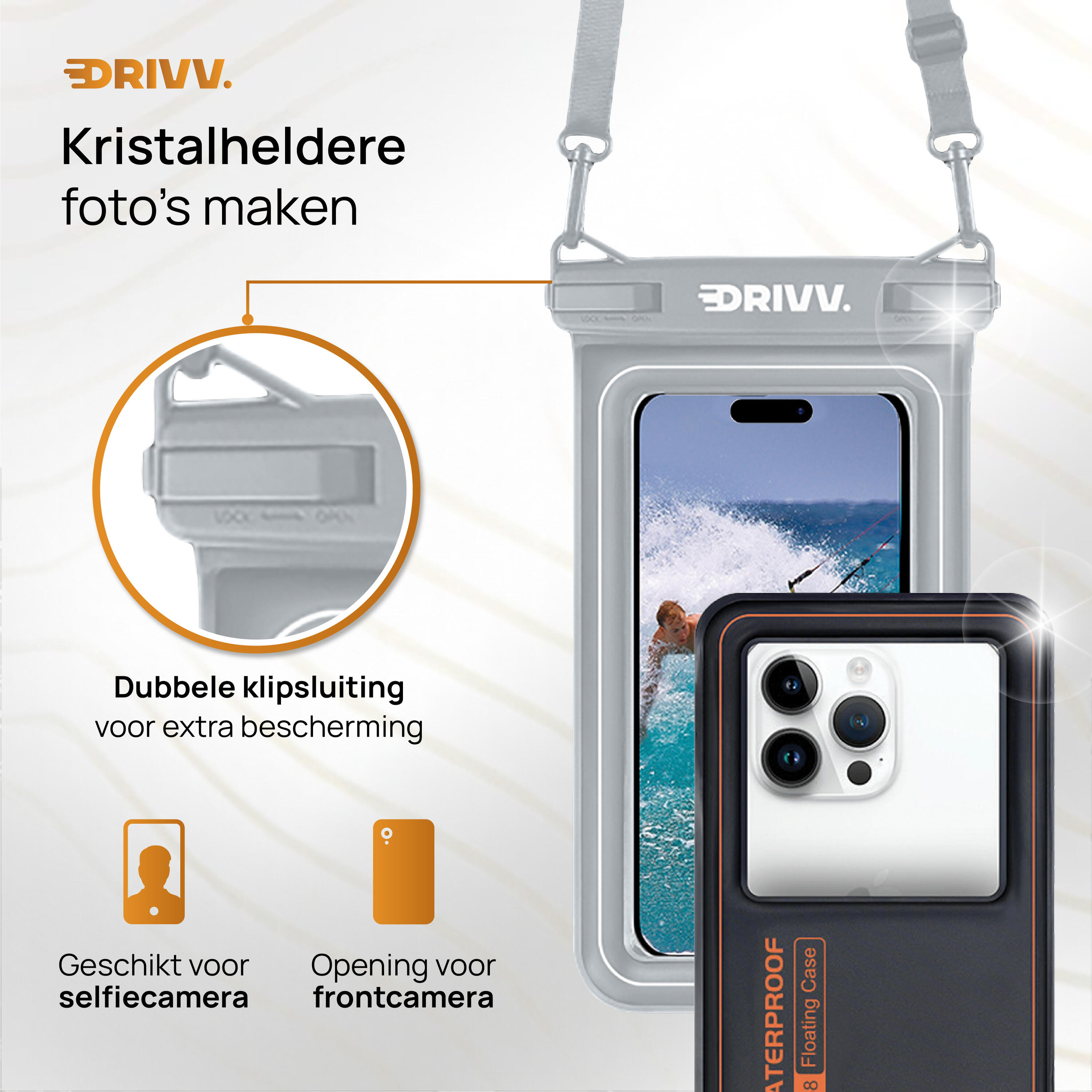 Waterdicht Telefoonhoesje - Set van 2 - Drijvend - Onderwater - Zwart & Grijs 2/6