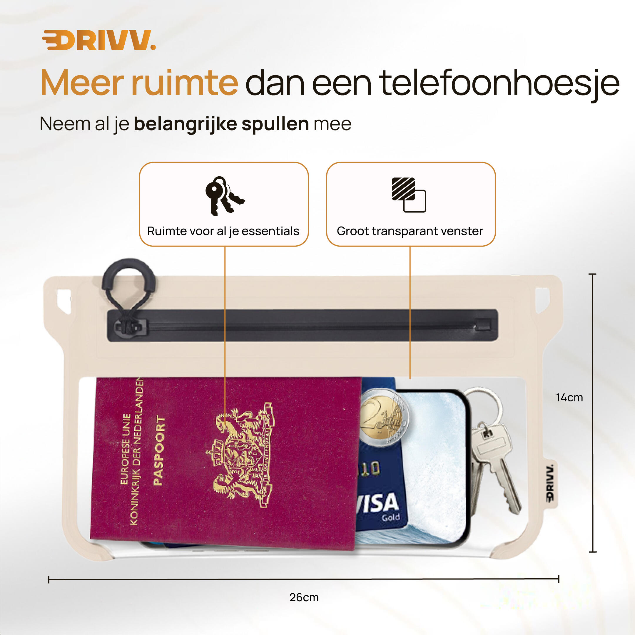 Waterdichte Heuptas - Rits 14x26 cm - Telefoonhoesje - Onderwater Hoes - Beige 4/7