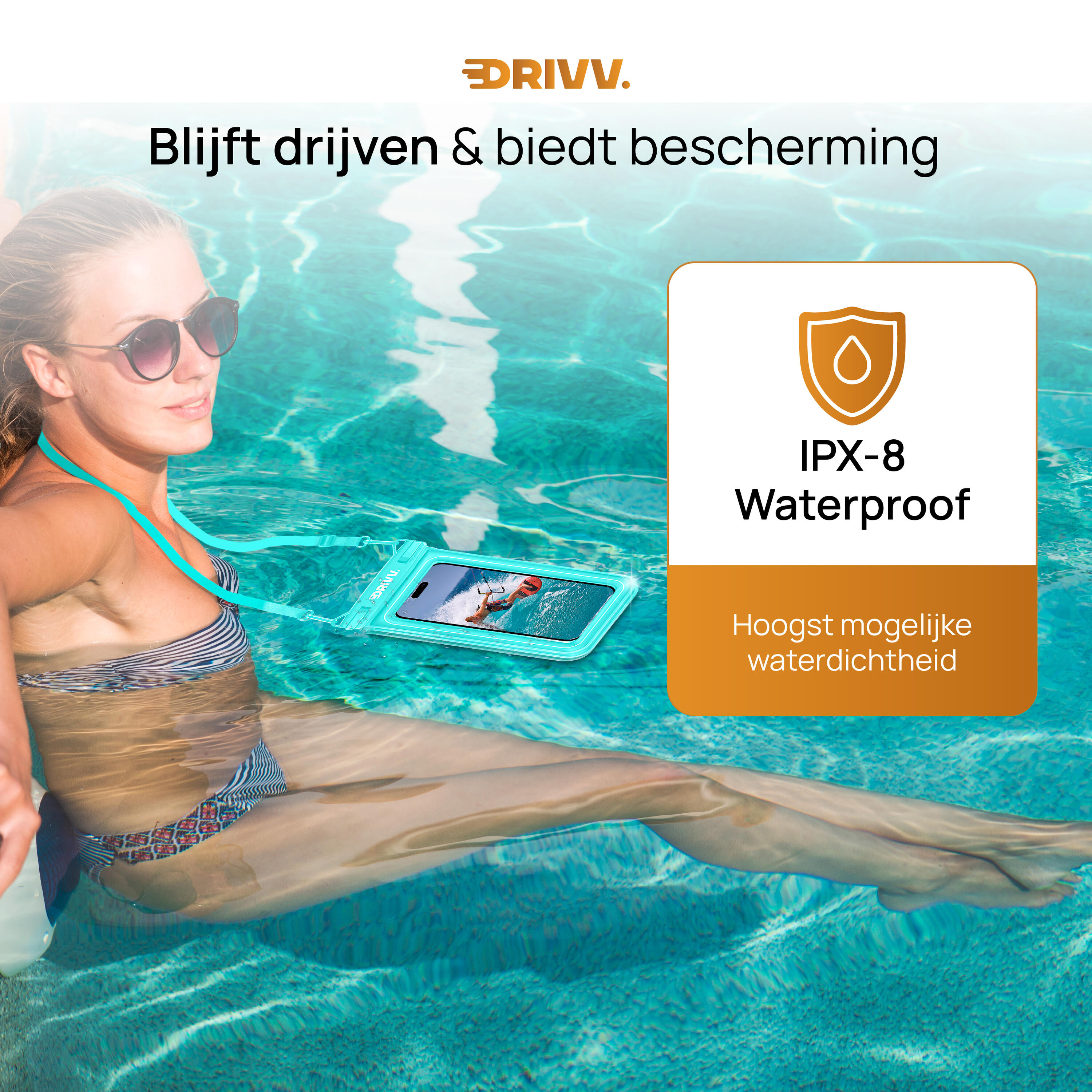 Waterdicht Telefoonhoesje - Drijvend 6.8 inch - Onderwater Hoesje - Cyaan 5/7