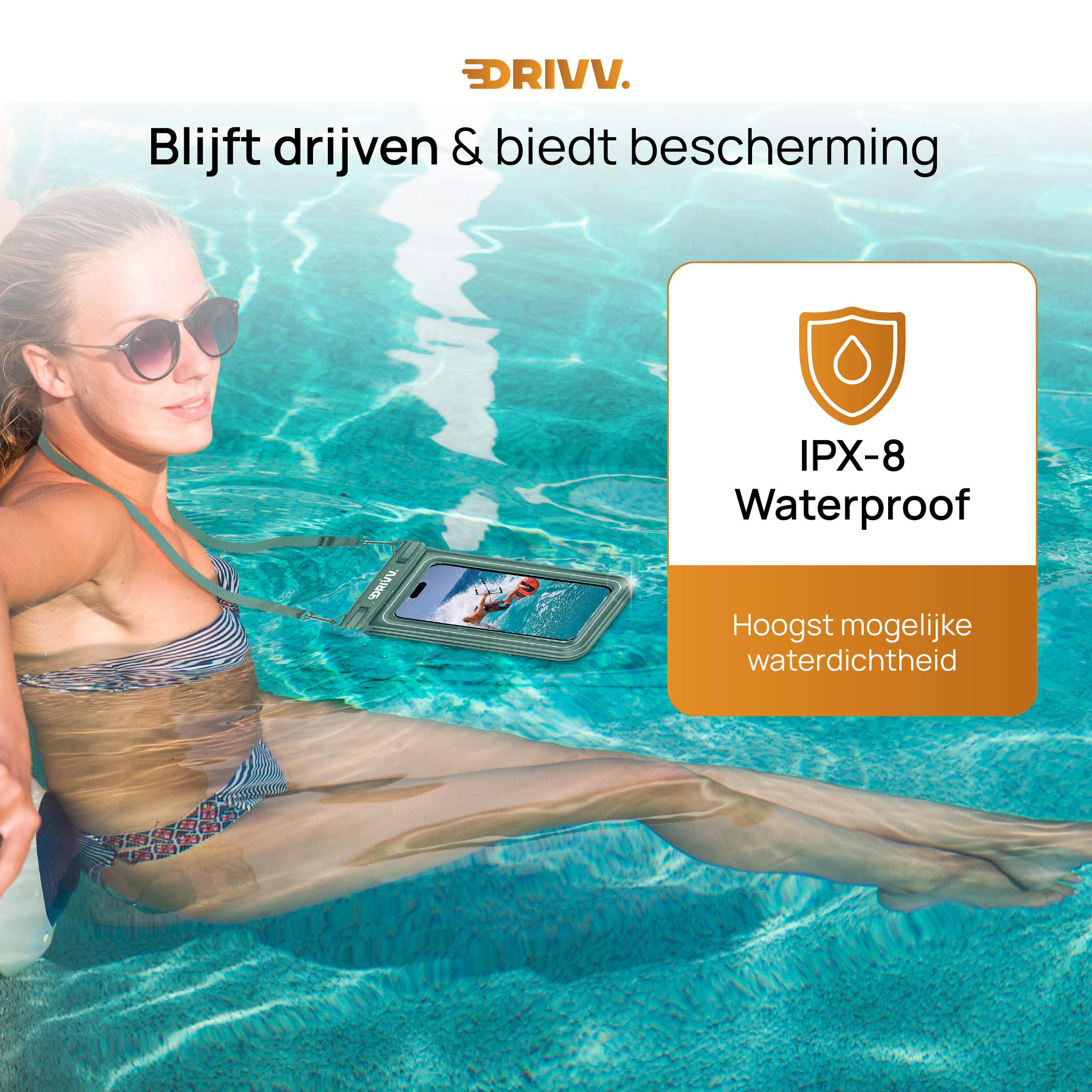 Waterdicht Telefoonhoesje - Drijvend 6.8 inch - Onderwater Hoesje - Groen 5/7