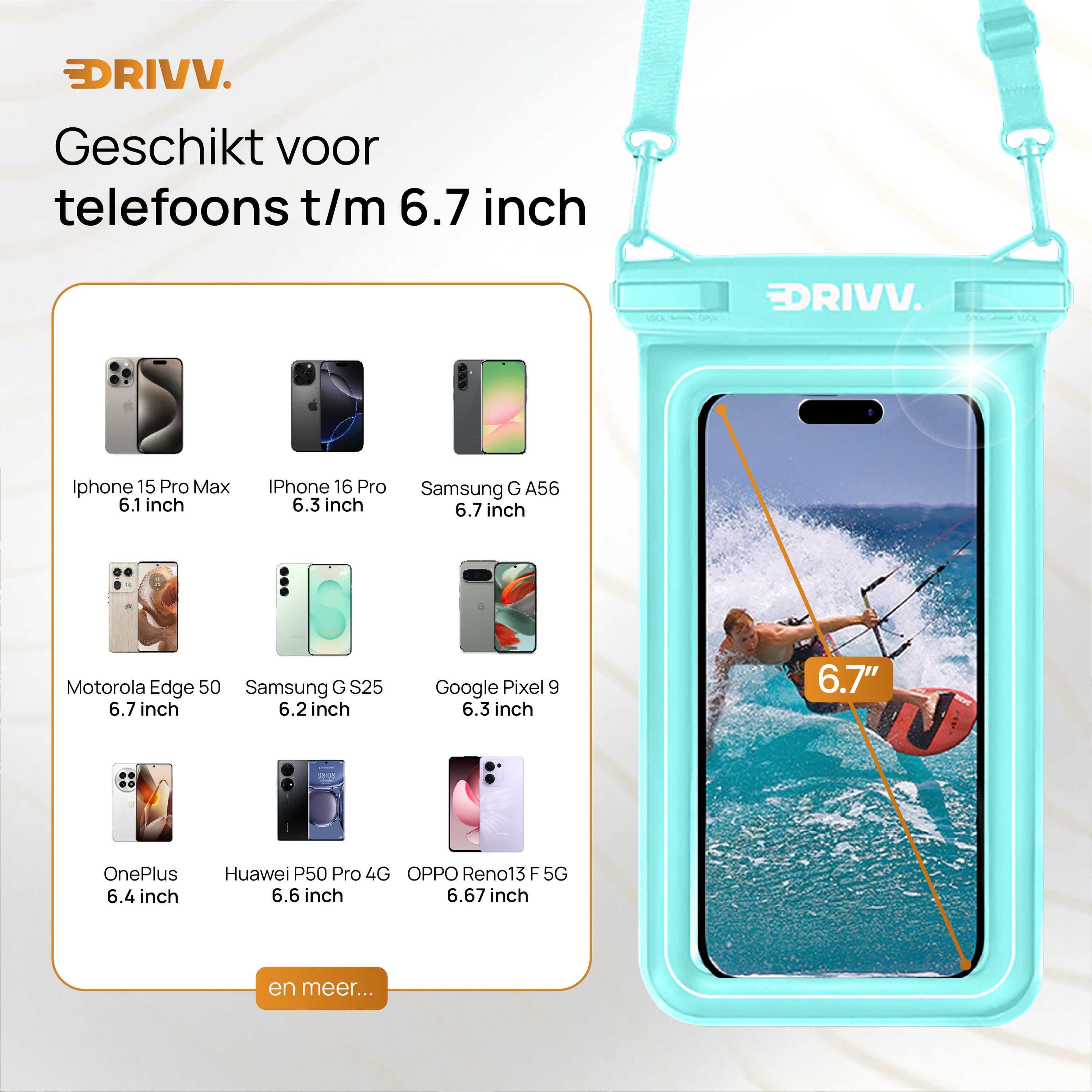 Waterdicht Telefoonhoesje - Drijvend 6.8 inch - Onderwater Hoesje - Cyaan 4/7