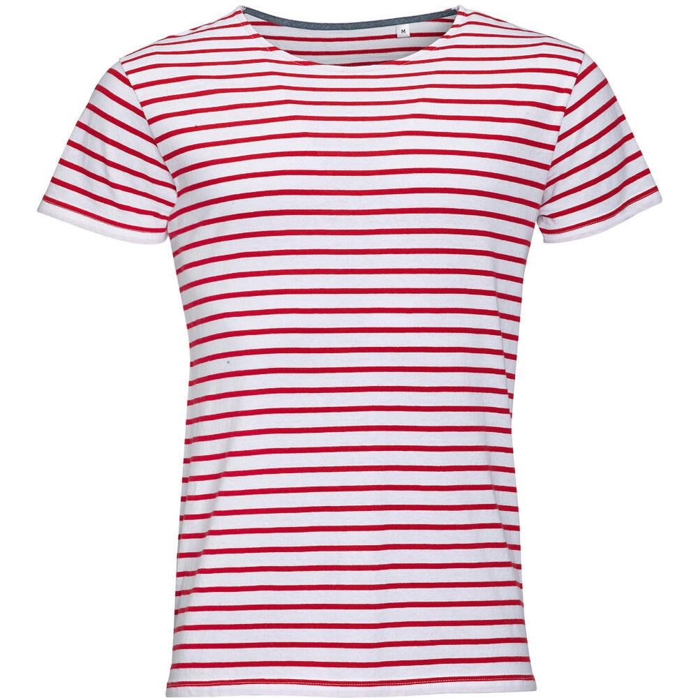 SOLS Men's Miles Striped Short Sleeve T-Shirt - 100% Cotton Casual Tee In White/Navy (Size XL) - View #8