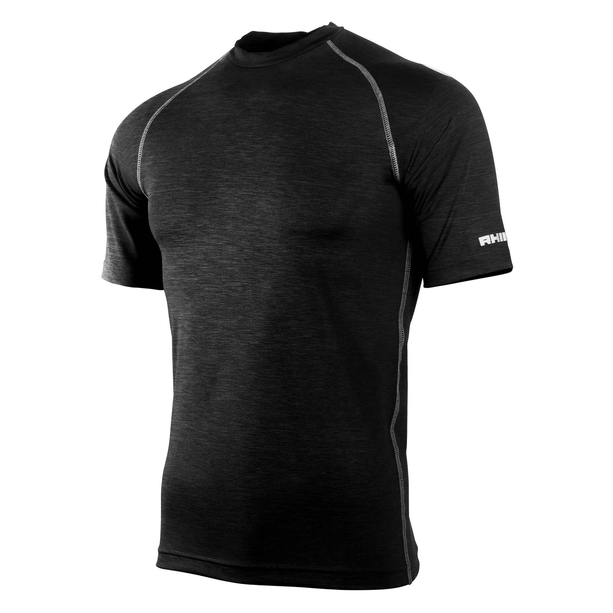 RHINO Mens Sports Base Layer Short Sleeve TShirt (Black Heather)