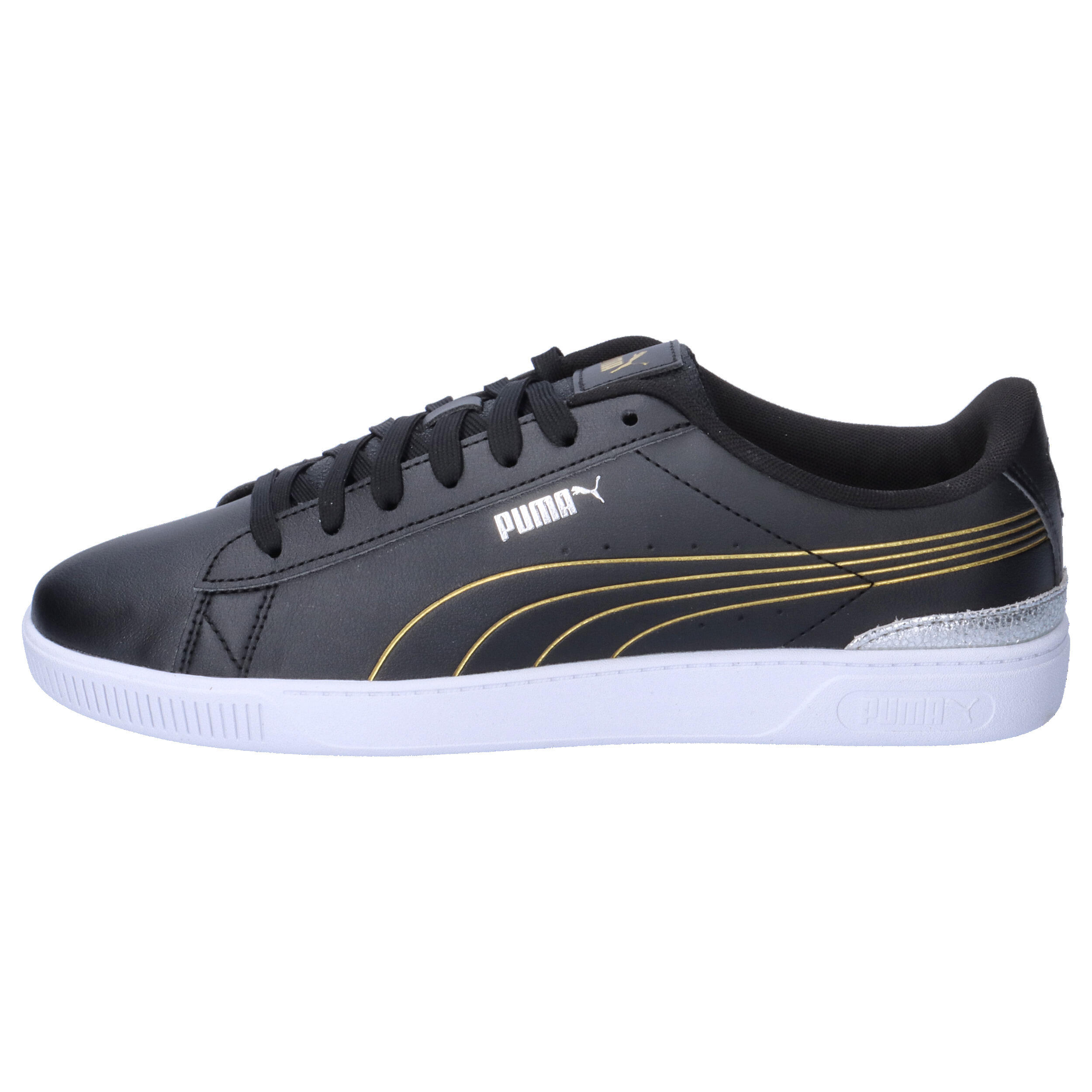 Vikky v3 Metallisch glänzende Sneakers Damen PUMA Black Gold White 10/15