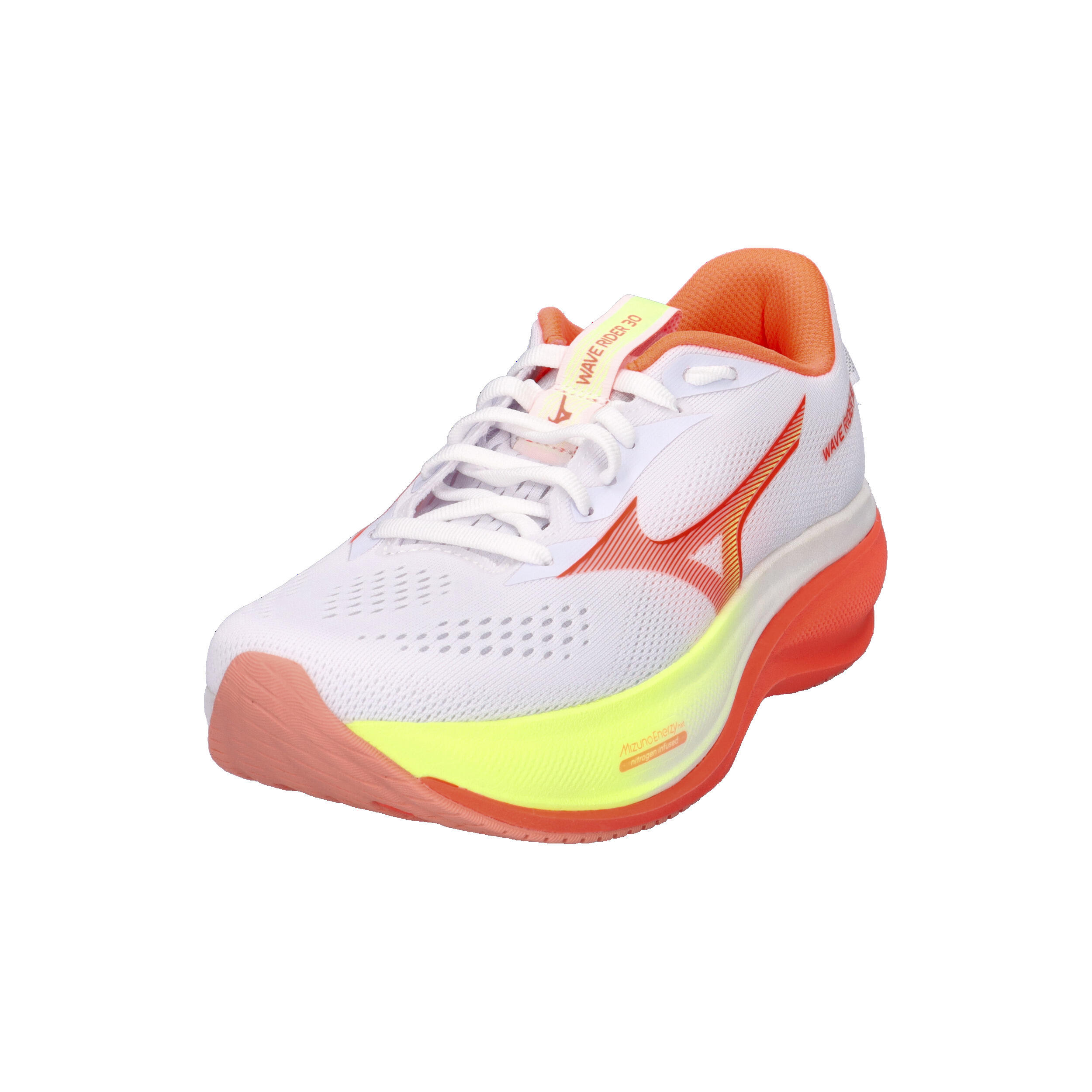 Mizuno Damen Wave Rider 30 Laufschuh J1GM262071 White/Flamingo Coarl/Lime Plump 9/15