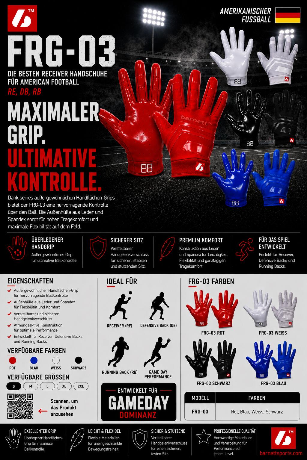 FRG-03 Junior American-Football-Receiver-Handschuhe, Weiß, S 4/4