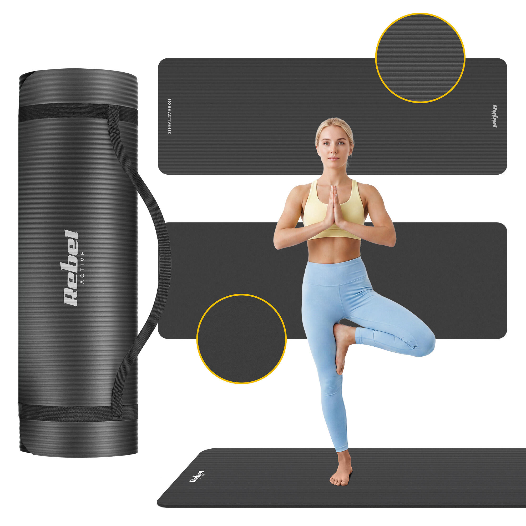 Gymnastic exercițiu mat pentru yoga pilates fitness 1.5cm carimat REBEL