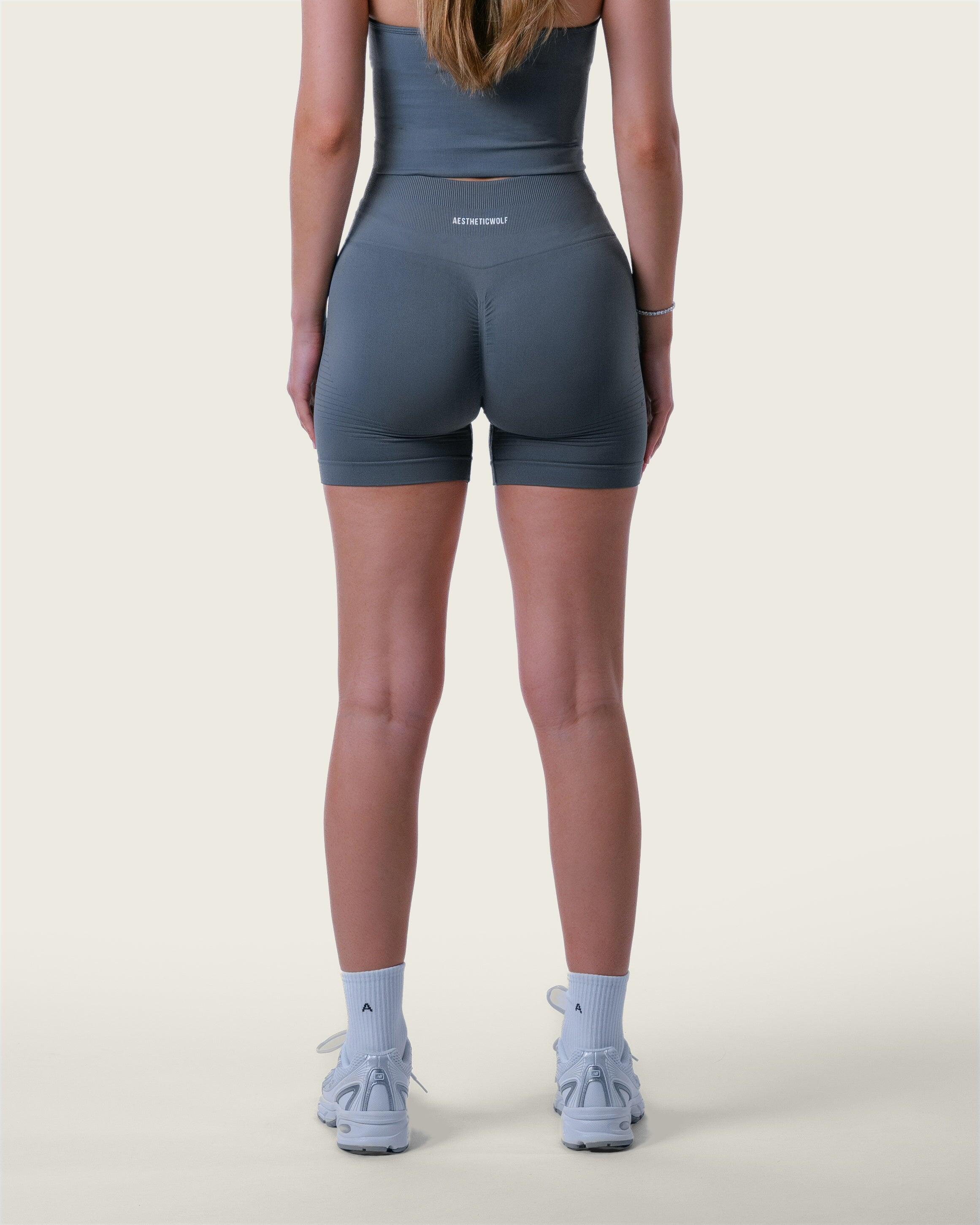 Dames naadloze short met hoge taille voor gym, pilates en yoga – leigrijs 3/5