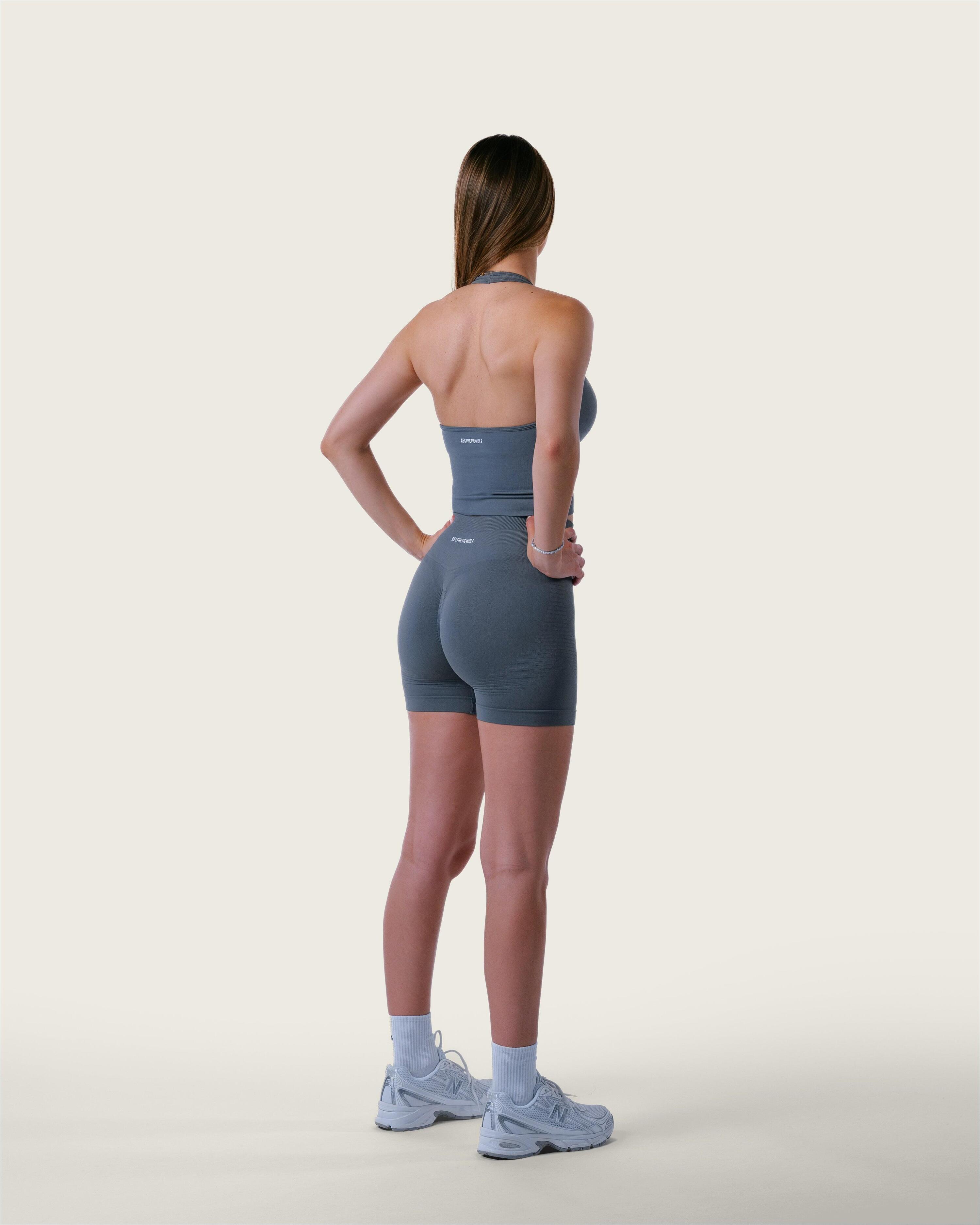 Dames naadloze short met hoge taille voor gym, pilates en yoga – leigrijs 4/5
