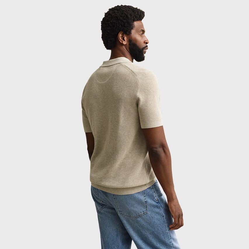 Heren Polo Shirt Textured Cotton Beige 3/6
