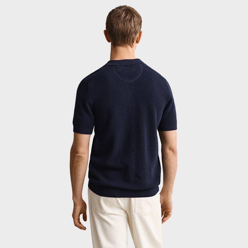 Heren Polo Shirt Textured Cotton Blauw 3/6