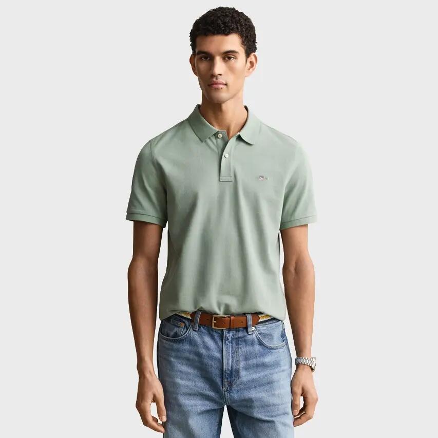 Heren Polo Shirt Pique Shield Logo Groen III 2/6