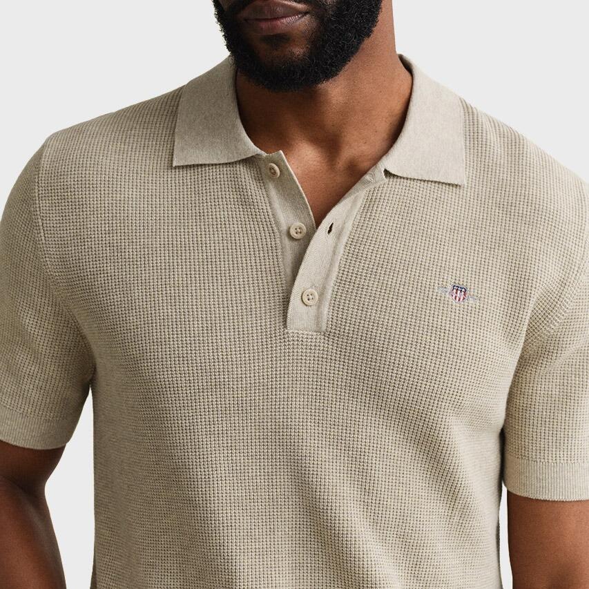 Heren Polo Shirt Textured Cotton Beige 4/6