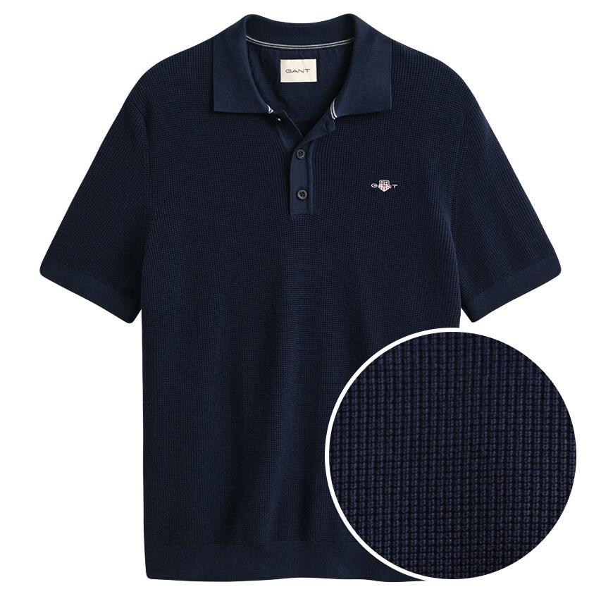 Heren Polo Shirt Textured Cotton Blauw 1/6
