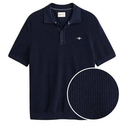 Heren polo shirt textured cotton blauw