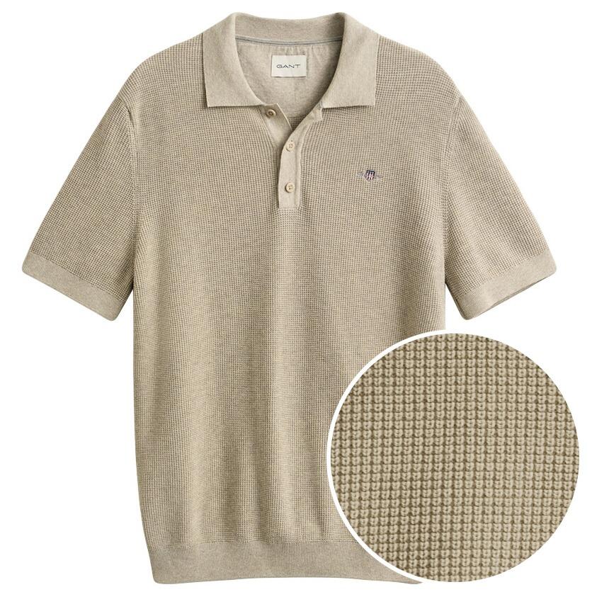 Heren Polo Shirt Textured Cotton Beige 1/6