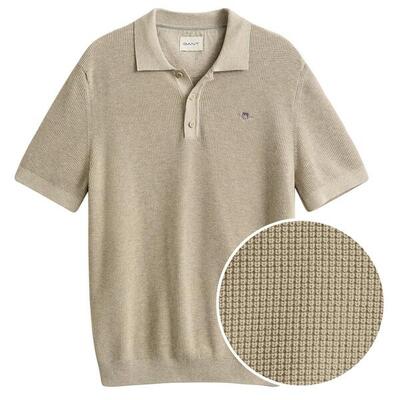Heren polo shirt textured cotton beige