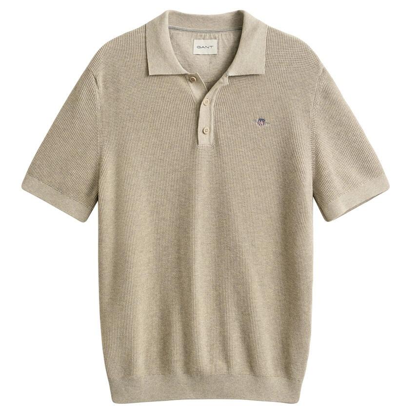 Heren Polo Shirt Textured Cotton Beige 6/6