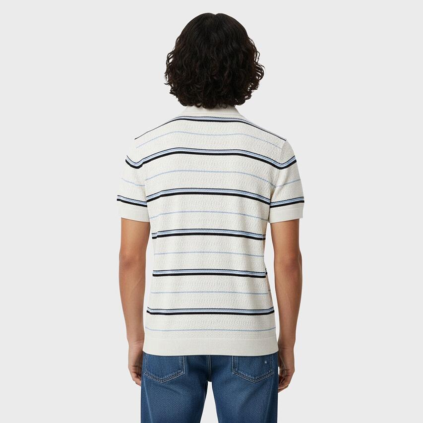 Heren Rits Polo Shirt Striped Textured Wit 3/5