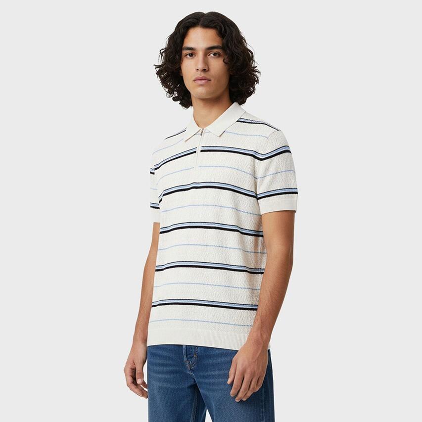 Heren Rits Polo Shirt Striped Textured Wit 2/5