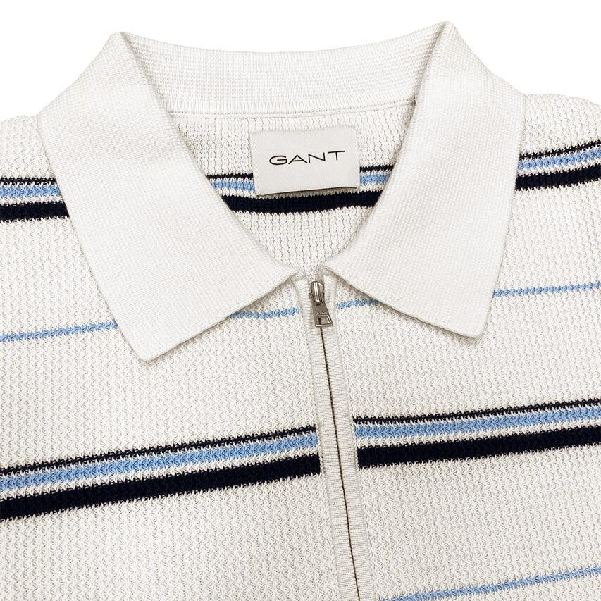 Heren Rits Polo Shirt Striped Textured Wit 5/5
