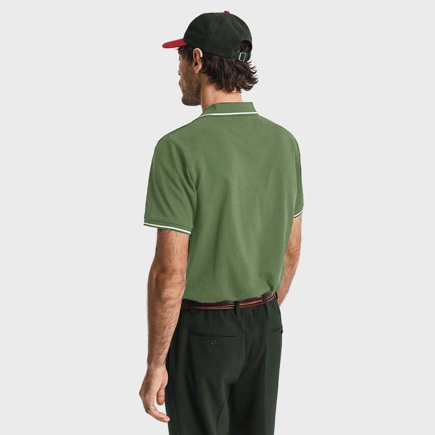 Heren Polo Shirt Pique Tipping Groen 3/3