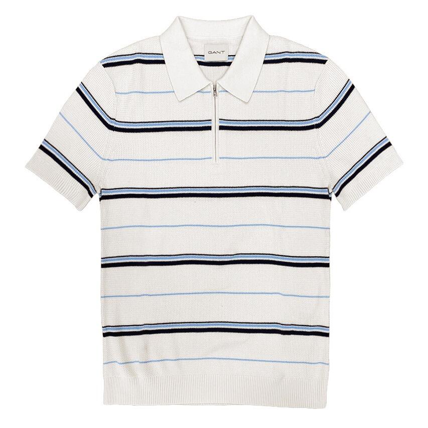 Heren Rits Polo Shirt Striped Textured Wit 4/5