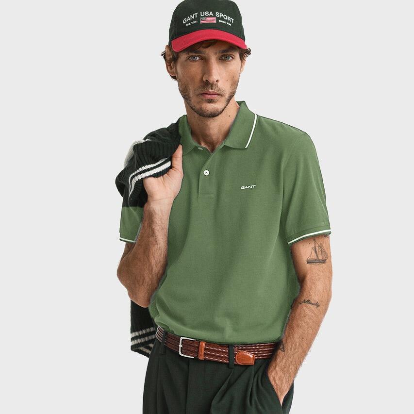 Heren Polo Shirt Pique Tipping Groen 2/3