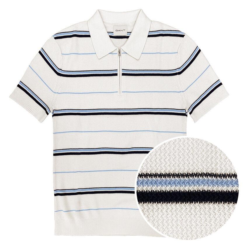 Heren Rits Polo Shirt Striped Textured Wit 1/5