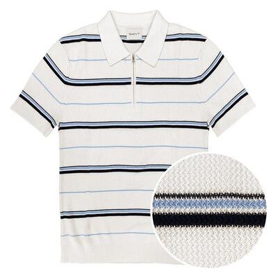 Heren rits polo shirt striped textured wit