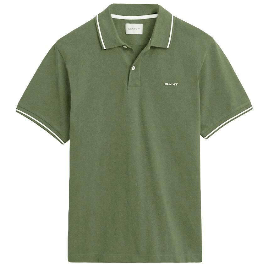 Heren Polo Shirt Pique Tipping Groen 1/3
