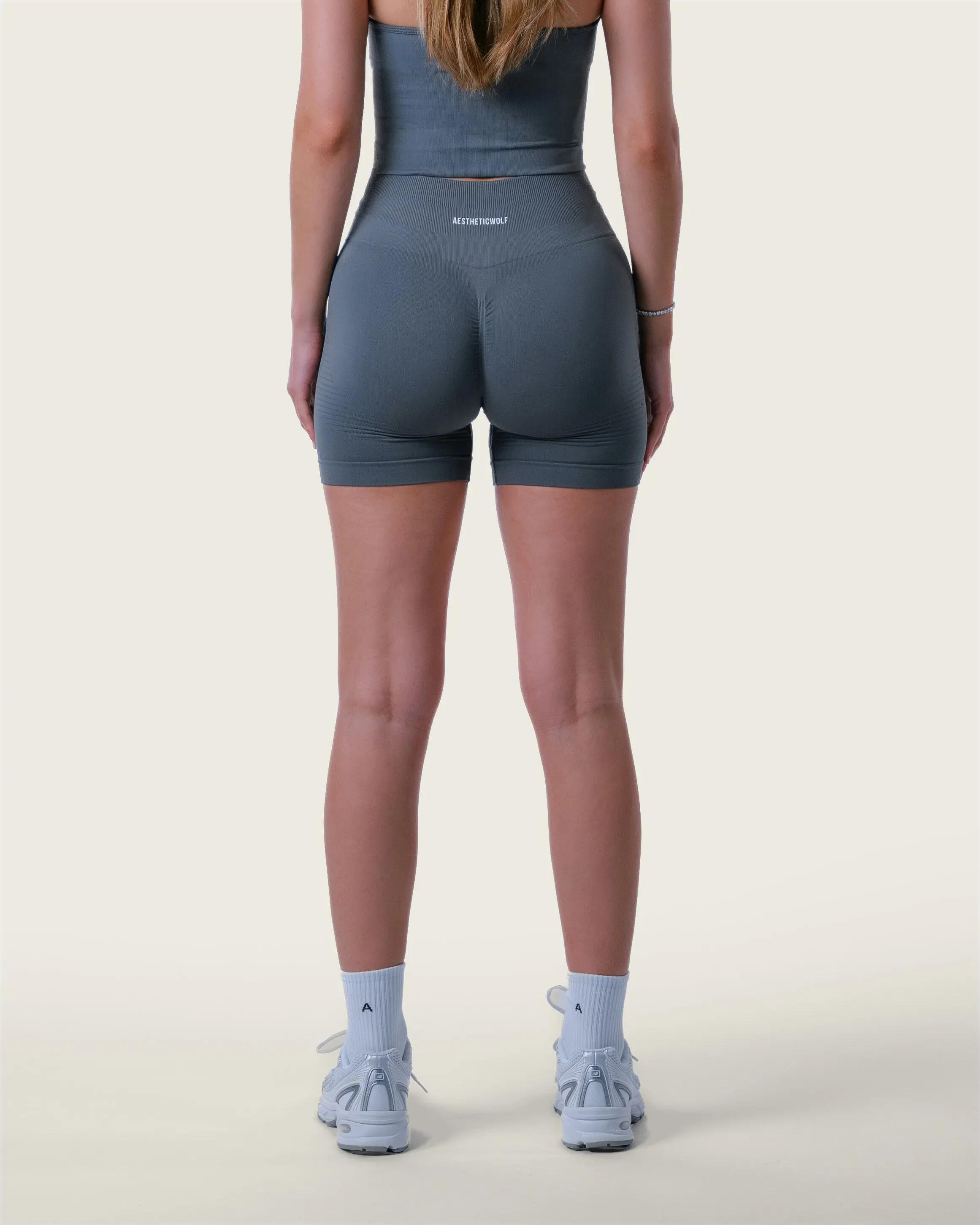 Dames naadloze short met hoge taille voor gym, pilates en yoga – leigrijs 3/5