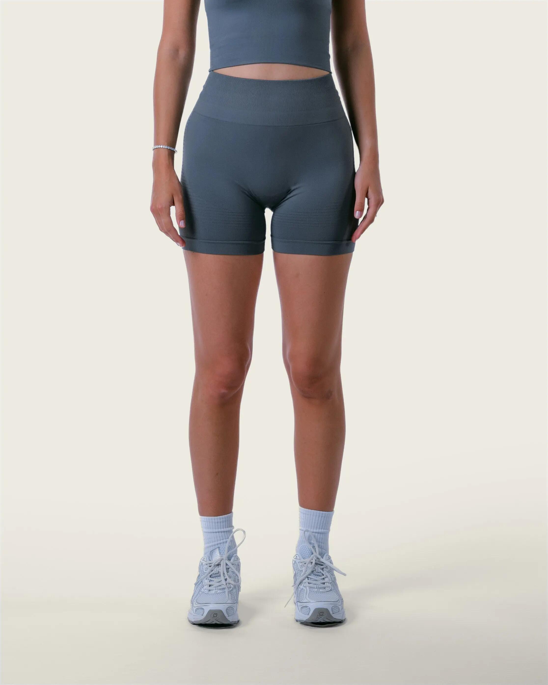 Dames naadloze short met hoge taille voor gym, pilates en yoga – leigrijs 2/5
