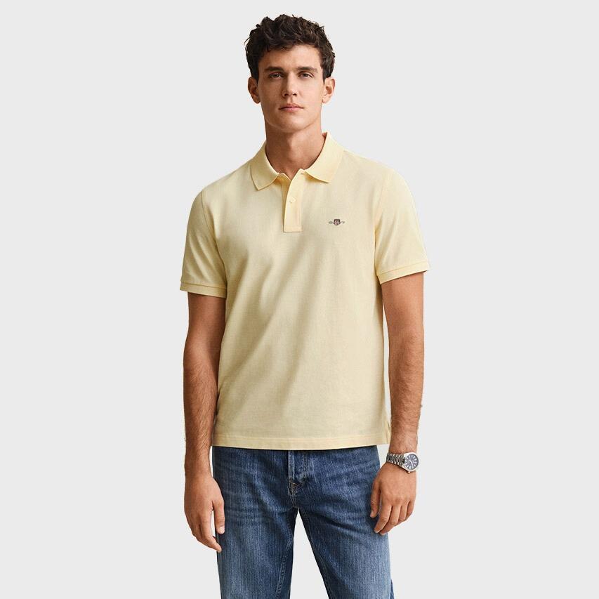 Heren Polo Shirt Pique Shield Logo Geel 2/4