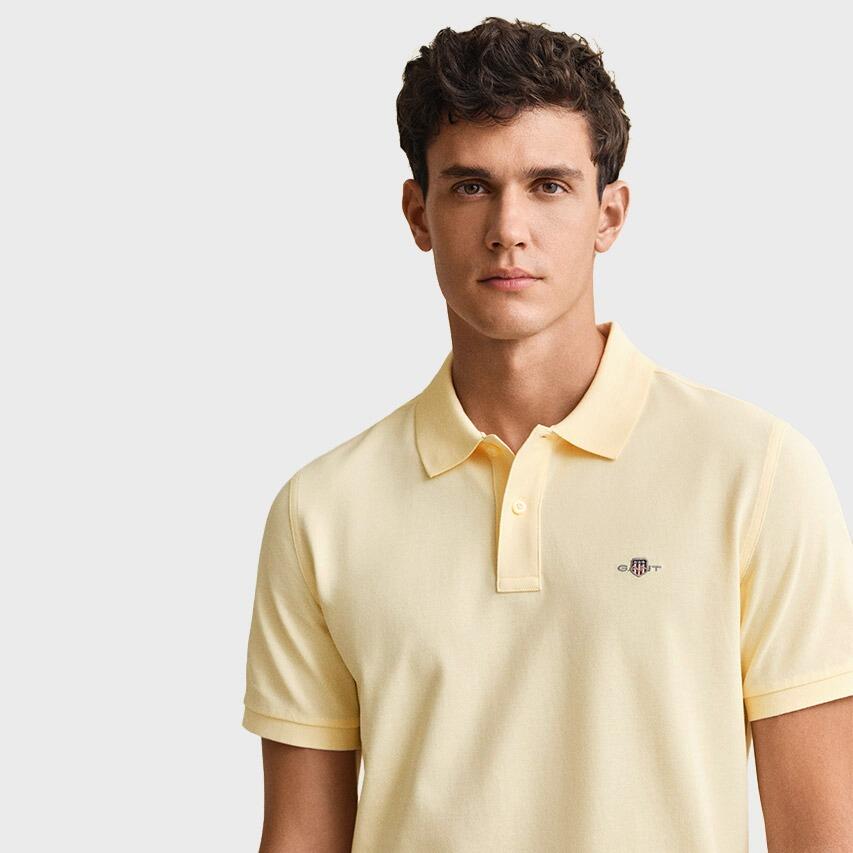 Heren Polo Shirt Pique Shield Logo Geel 4/4