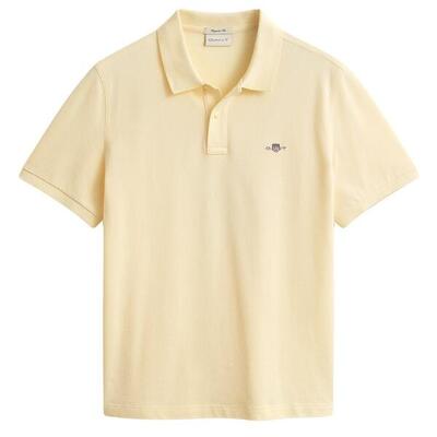 Heren polo shirt pique shield logo geel