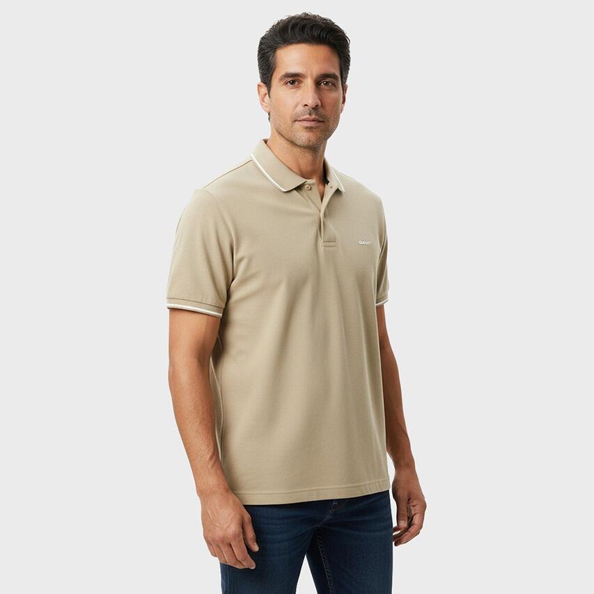 Heren Polo Shirt Pique Tipping Beige II 2/3