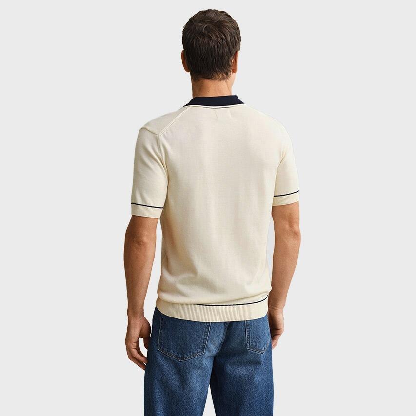 Heren Polo Shirt Cotton Modal Wit 3/4