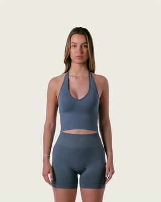 Dames lang naadloos halter topje voor gym, pilates en yoga – leigrijs