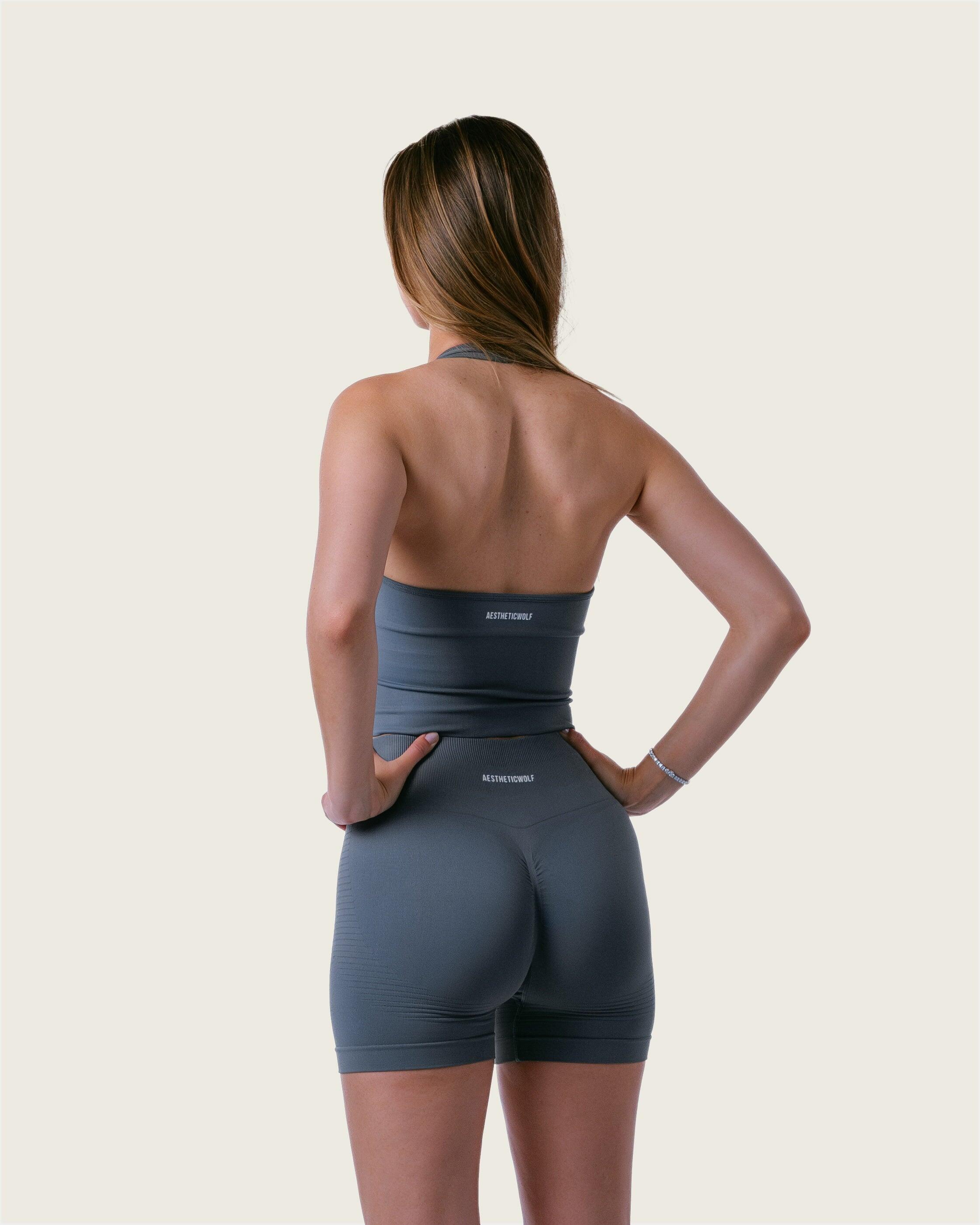 Canotta donna lunga senza cuciture collo americana per gym – grigio 4/5