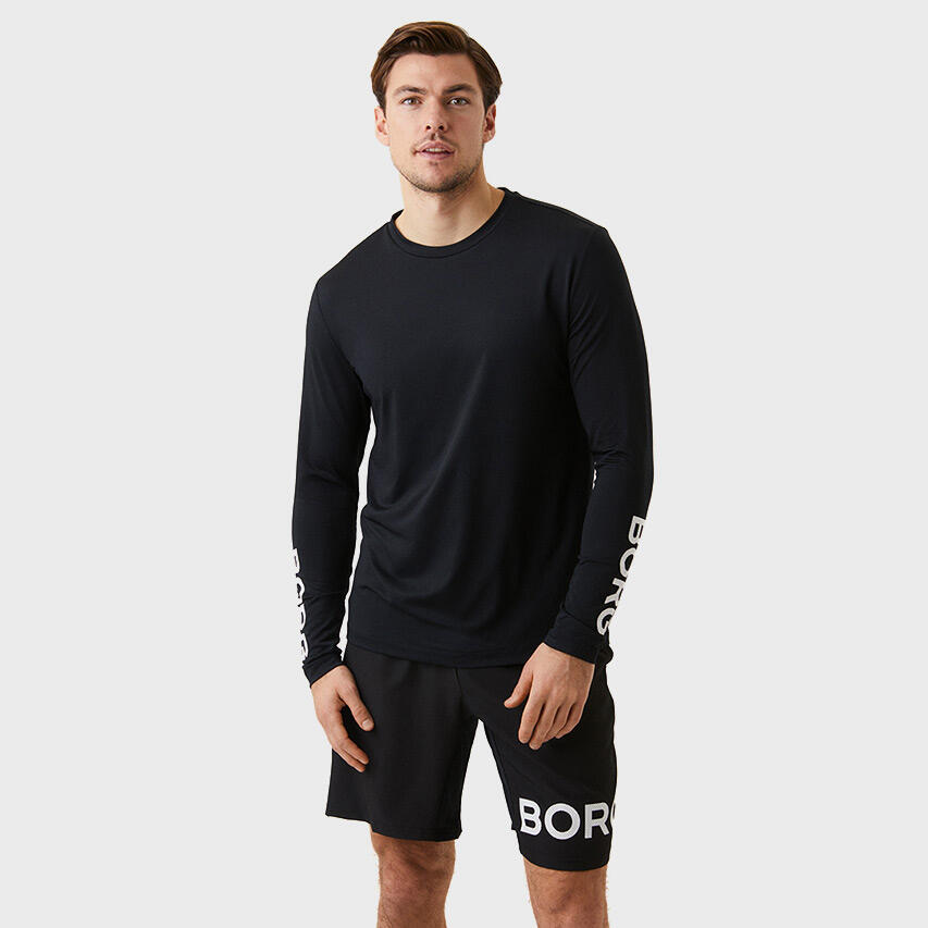 Multi-Sport Heren Performance O-hals Longsleeve Shirt Logo Zwart 3/6